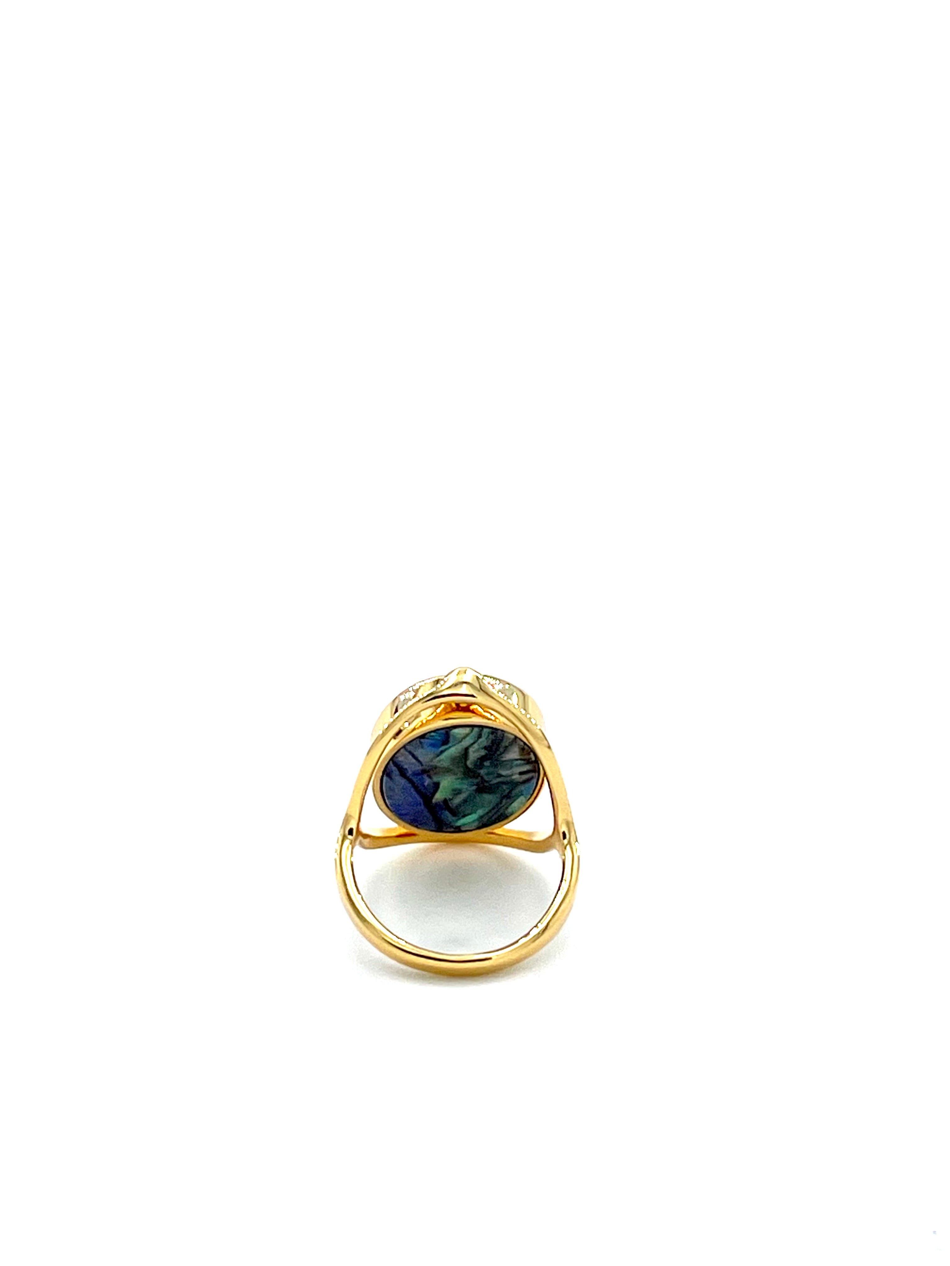 24K Gold Reversible Mother Of Pearl & Abalone Ring