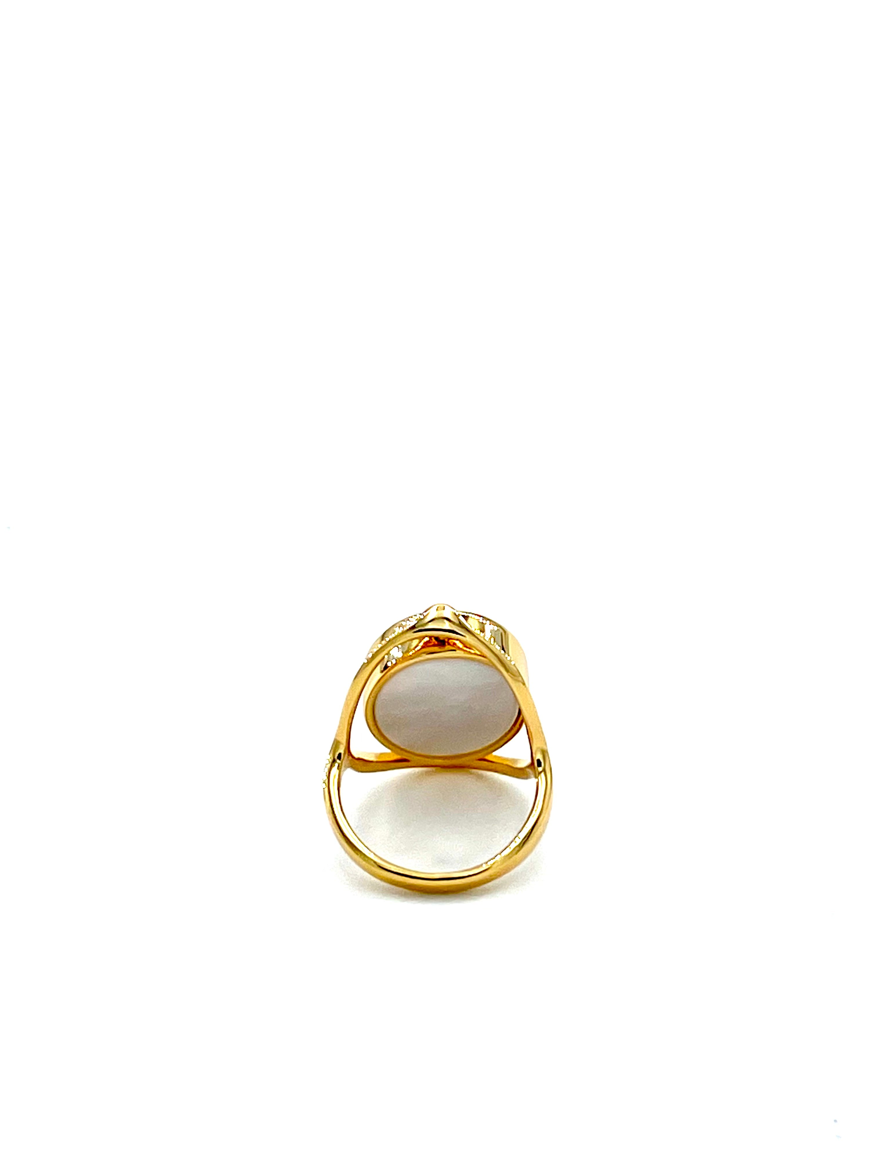 24K Gold Reversible Mother Of Pearl & Abalone Ring