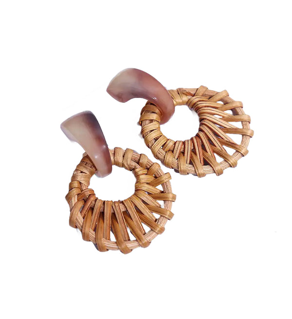 Rattan Woven Earrings Amber Shell