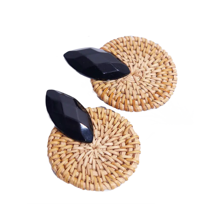 Rattan Woven Earrings Black Shell