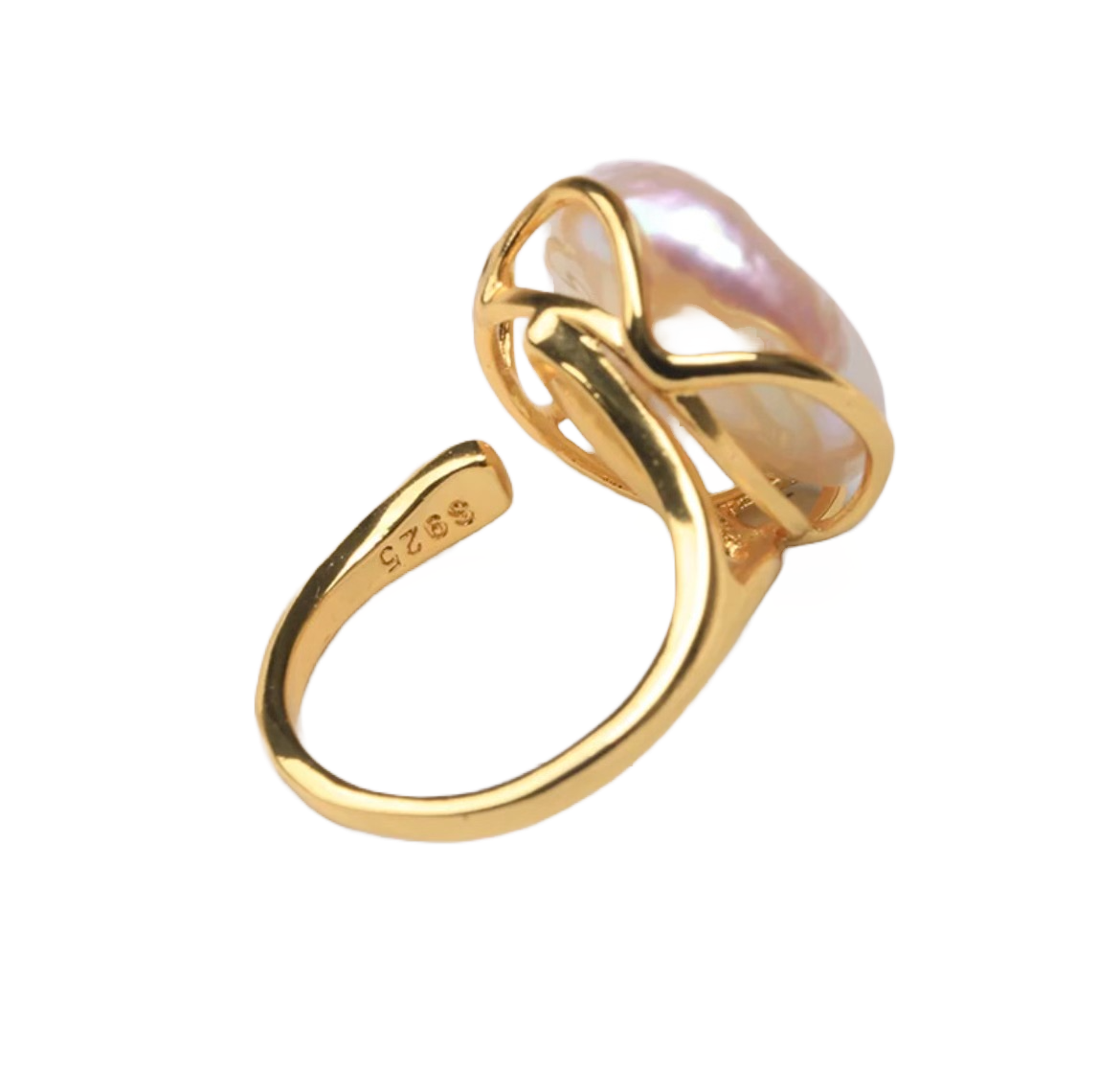 Pink Fresh Water Pearl Gold Adjustable Ring