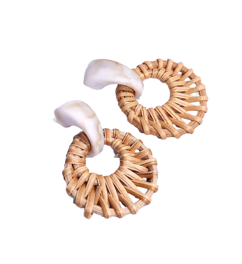 Rattan Woven Earrings Natural Shell