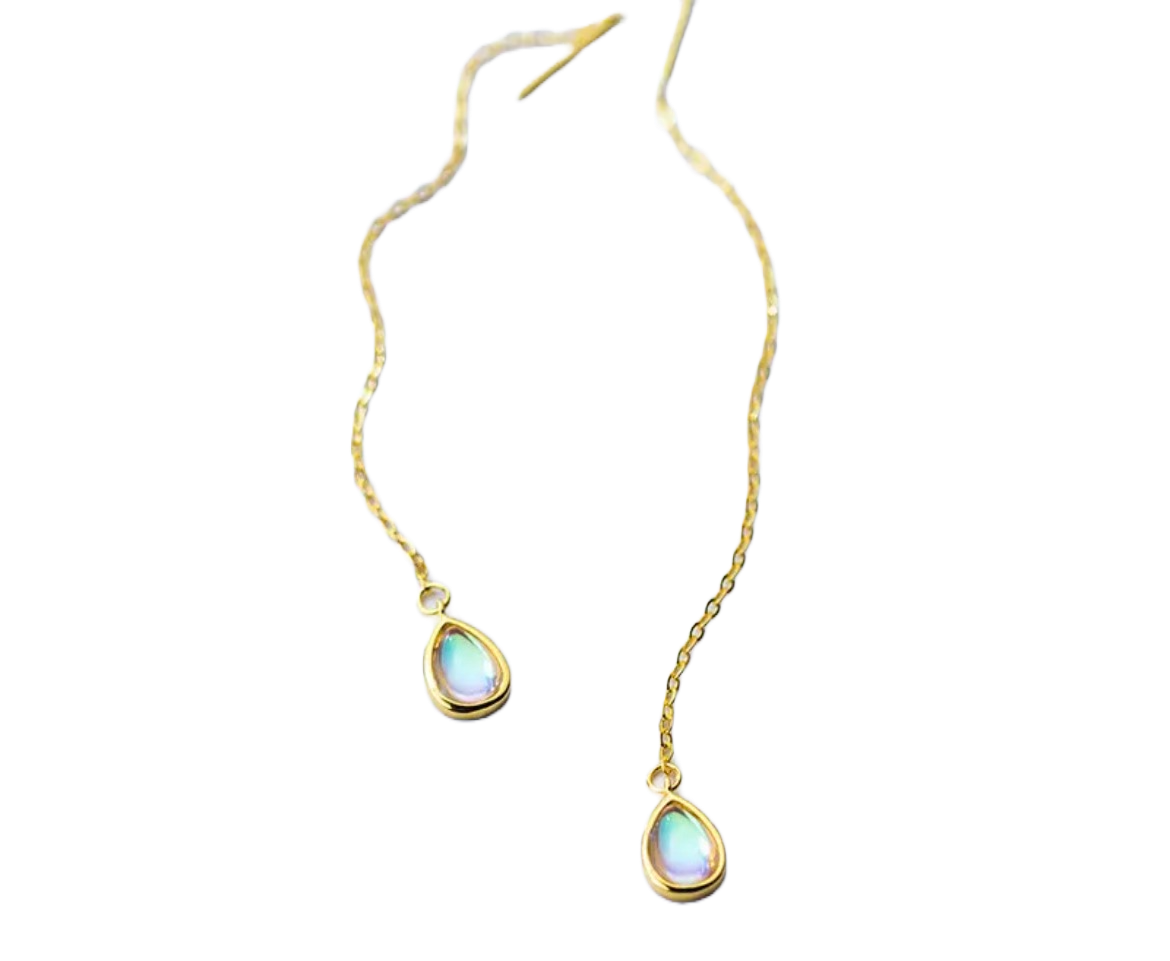 Gold Opal Teardrop Threader Earrings